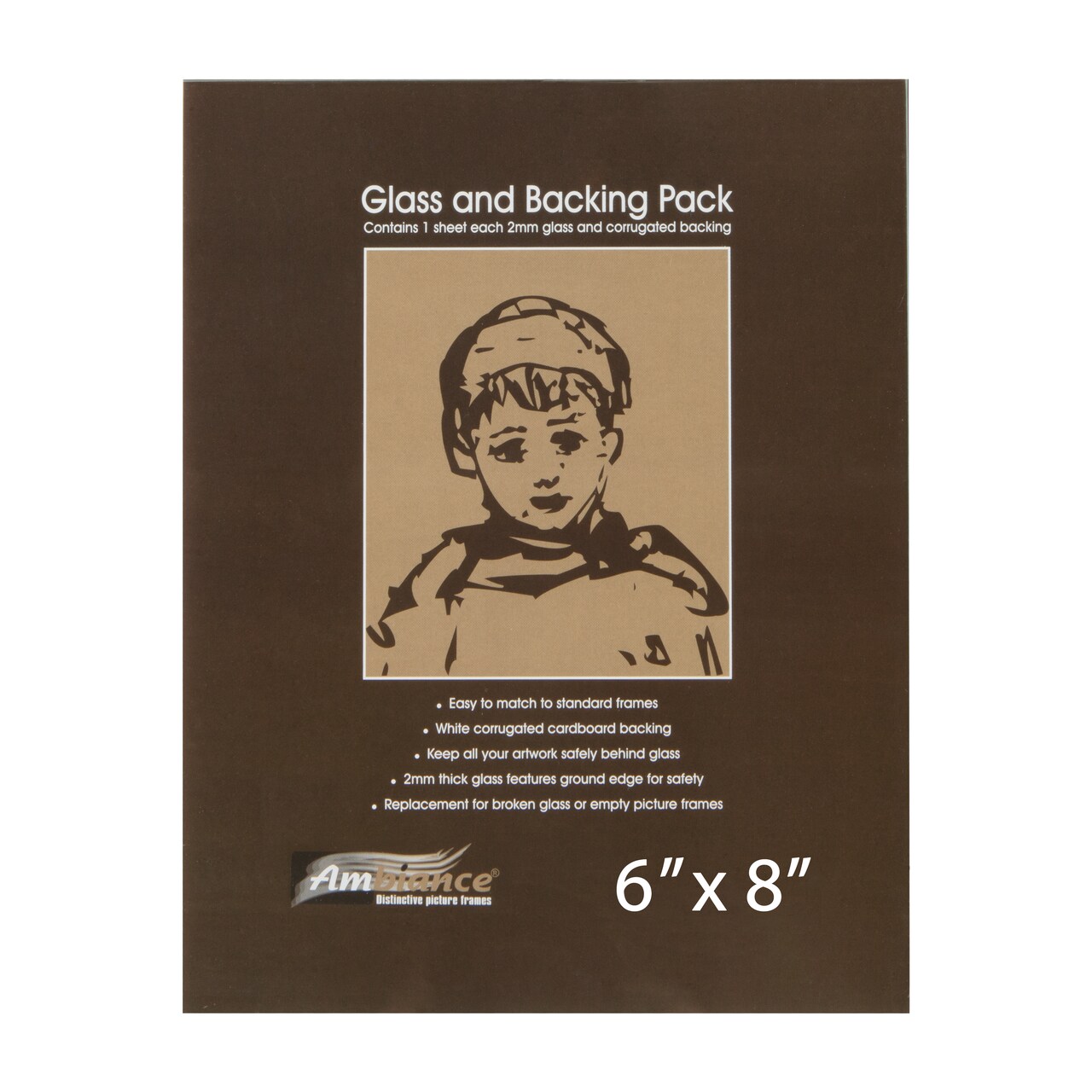 Ambiance Picture Frame Glass & Backing Replacement Inserts - Assorted Sizes - 2mm Thick Smooth Ground Edge Glass & White Corrugated Cardboard Backing - Single Item